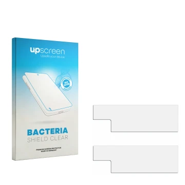 Face avant d’un emballage produit avec le logo de la marque upscreen. À côté se trouve la protection d’écran correspondante.