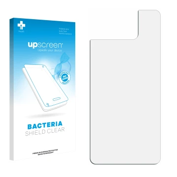 Face avant d’un emballage produit avec le logo de la marque upscreen. À côté se trouve la protection d’écran correspondante.