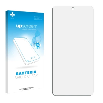 Face avant d’un emballage produit avec le logo de la marque upscreen. À côté se trouve la protection d’écran correspondante.
