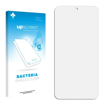 Face avant d’un emballage produit avec le logo de la marque upscreen. À côté se trouve la protection d’écran correspondante.