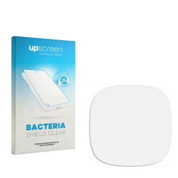 Face avant d’un emballage produit avec le logo de la marque upscreen. À côté se trouve la protection d’écran correspondante.