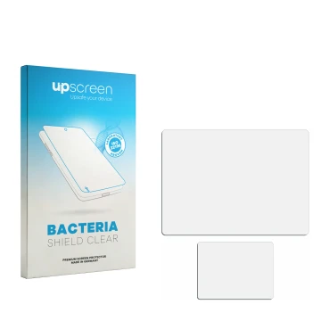 Face avant d’un emballage produit avec le logo de la marque upscreen. À côté se trouve la protection d’écran correspondante.