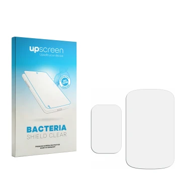 Face avant d’un emballage produit avec le logo de la marque upscreen. À côté se trouve la protection d’écran correspondante.