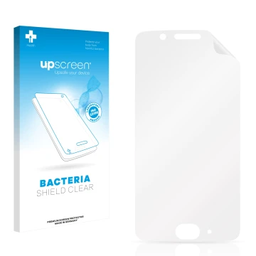 Face avant d’un emballage produit avec le logo de la marque upscreen. À côté se trouve la protection d’écran correspondante.