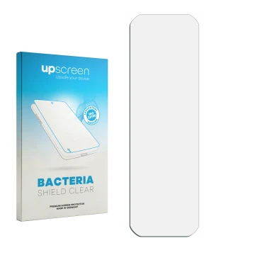 Face avant d’un emballage produit avec le logo de la marque upscreen. À côté se trouve la protection d’écran correspondante.