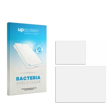 Face avant d’un emballage produit avec le logo de la marque upscreen. À côté se trouve la protection d’écran correspondante.