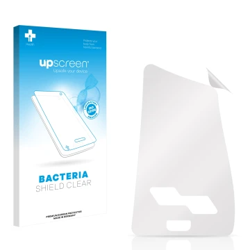 Face avant d’un emballage produit avec le logo de la marque upscreen. À côté se trouve la protection d’écran correspondante.