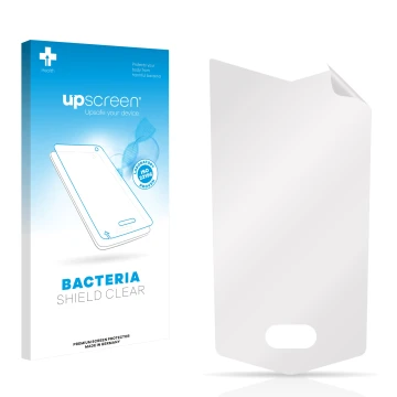 Face avant d’un emballage produit avec le logo de la marque upscreen. À côté se trouve la protection d’écran correspondante.