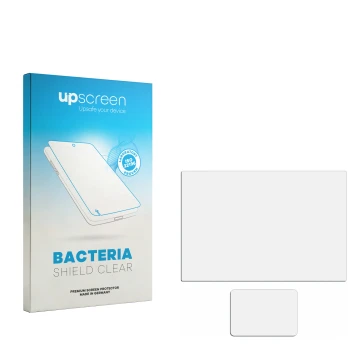 Face avant d’un emballage produit avec le logo de la marque upscreen. À côté se trouve la protection d’écran correspondante.