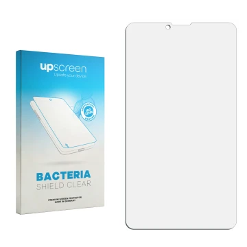 Face avant d’un emballage produit avec le logo de la marque upscreen. À côté se trouve la protection d’écran correspondante.