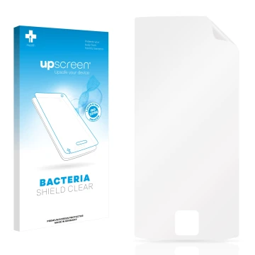 Face avant d’un emballage produit avec le logo de la marque upscreen. À côté se trouve la protection d’écran correspondante.