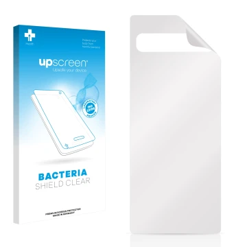 Face avant d’un emballage produit avec le logo de la marque upscreen. À côté se trouve la protection d’écran correspondante.