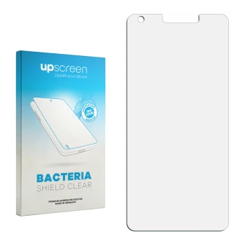 Face avant d’un emballage produit avec le logo de la marque upscreen. À côté se trouve la protection d’écran correspondante.