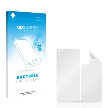 Face avant d’un emballage produit avec le logo de la marque upscreen. À côté se trouve la protection d’écran correspondante.