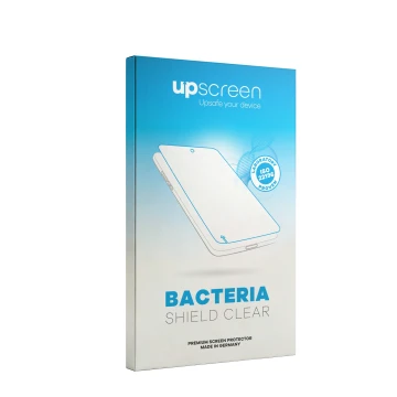 Face avant d’un emballage produit avec le logo de la marque upscreen. À côté se trouve la protection d’écran correspondante.