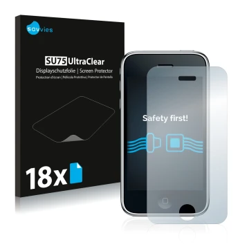 Face avant d’un emballage produit avec le logo de la marque Savvies. À côté, l’appareil Apple iPhone 3GS est représenté avec l