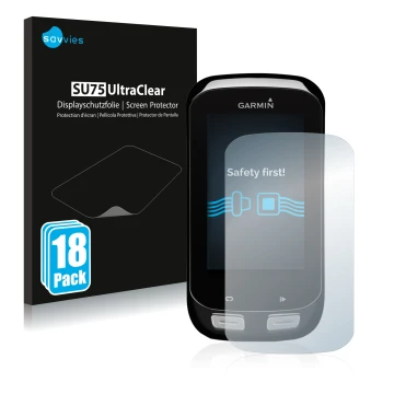 Face avant d’un emballage produit avec le logo de la marque Savvies. À côté, l’appareil Garmin Edge 1000 est représenté avec l