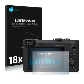 Face avant d’un emballage produit avec le logo de la marque Savvies. À côté, l’appareil Panasonic Lumix DMC-TZ60 est représent