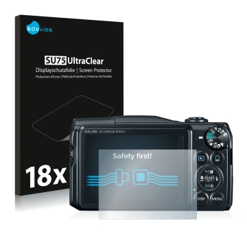 Face avant d’un emballage produit avec le logo de la marque Savvies. À côté, l’appareil Canon PowerShot SX710 HS est représent