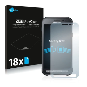 Face avant d’un emballage produit avec le logo de la marque Savvies. À côté, l’appareil Samsung Galaxy XCover 3 est représenté