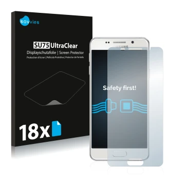 Face avant d’un emballage produit avec le logo de la marque Savvies. À côté, l’appareil Samsung Galaxy A3 2016 est représenté 