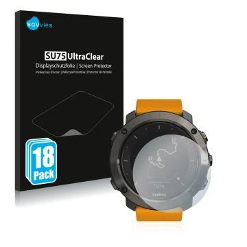 Face avant d’un emballage produit avec le logo de la marque Savvies. À côté, l’appareil Suunto Traverse est représenté avec la