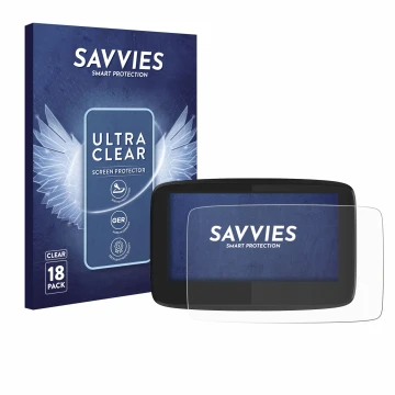 Face avant d’un emballage produit avec le logo de la marque Savvies. À côté, l’appareil TomTom GO 620 est représenté avec la p