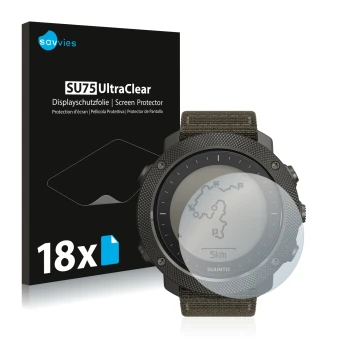 Face avant d’un emballage produit avec le logo de la marque Savvies. À côté, l’appareil Suunto Traverse Alpha est représenté a