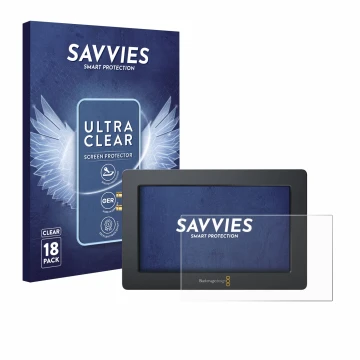 Face avant d’un emballage produit avec le logo de la marque Savvies. À côté, l’appareil Blackmagic Design Video Assist (5.0) e