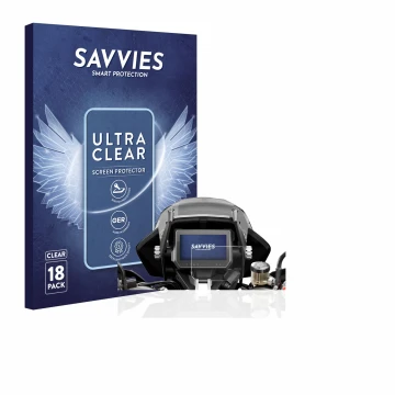 Face avant d’un emballage produit avec le logo de la marque Savvies. À côté, l’appareil KTM 1290 Super Adventure S 2017 Affich