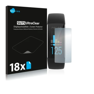 Face avant d’un emballage produit avec le logo de la marque Savvies. À côté, l’appareil Polar A370 est représenté avec la prot