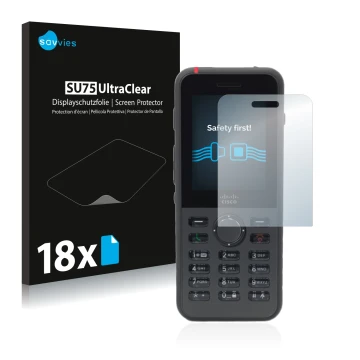 Face avant d’un emballage produit avec le logo de la marque Savvies. À côté, l’appareil Cisco IP Phone 8821 est représenté ave