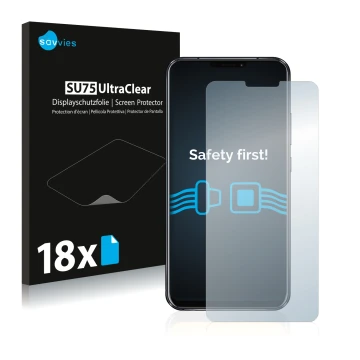 Face avant d’un emballage produit avec le logo de la marque Savvies. À côté, l’appareil ASUS ZenFone 5 ZE620KL est représenté 