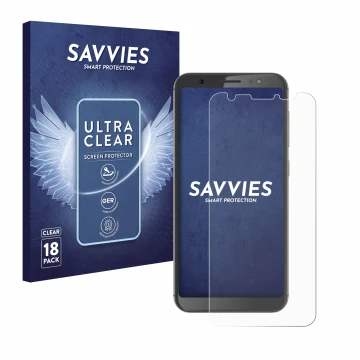 Face avant d’un emballage produit avec le logo de la marque Savvies. À côté, l’appareil Gigaset GS185 est représenté avec la p