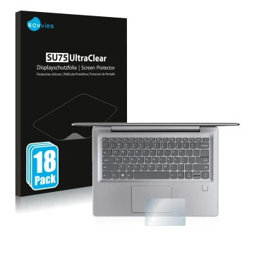 Face avant d’un emballage produit avec le logo de la marque Savvies. À côté, l’appareil Lenovo IdeaPad 530s (14