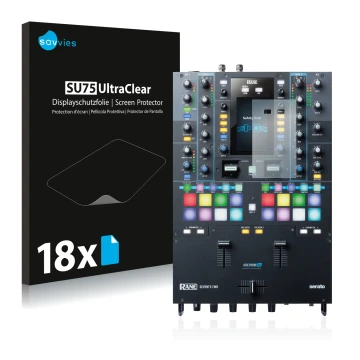 Face avant d’un emballage produit avec le logo de la marque Savvies. À côté, l’appareil Rane Seventy-Two est représenté avec l