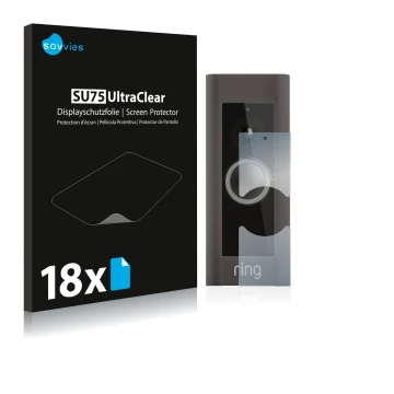 Face avant d’un emballage produit avec le logo de la marque Savvies. À côté, l’appareil Ring Video Doorbell Pro est représenté