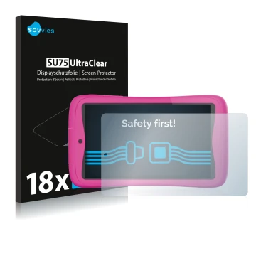 Face avant d’un emballage produit avec le logo de la marque Savvies. À côté, l’appareil Kurio Connect 7