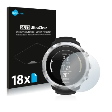 Face avant d’un emballage produit avec le logo de la marque Savvies. À côté, l’appareil Suunto D6 Support est représenté avec 
