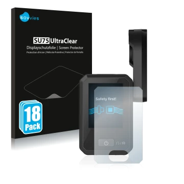 Face avant d’un emballage produit avec le logo de la marque Savvies. À côté, l’appareil Flyer Display D0 est représenté avec l