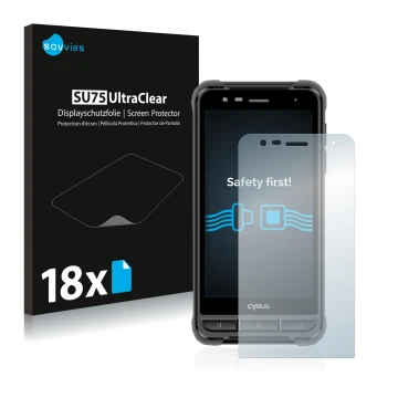 Face avant d’un emballage produit avec le logo de la marque Savvies. À côté, l’appareil Cyrus CS22 XA est représenté avec la p