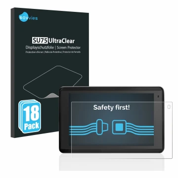 Face avant d’un emballage produit avec le logo de la marque Savvies. À côté, l’appareil Garmin Aera 660 est représenté avec la