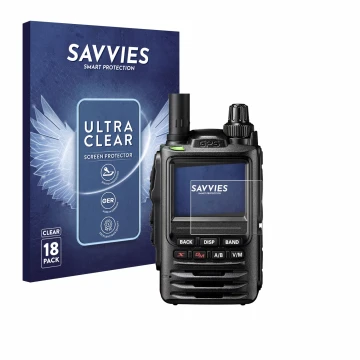 Face avant d’un emballage produit avec le logo de la marque Savvies. À côté, l’appareil Yaesu FT-3D est représenté avec la pro