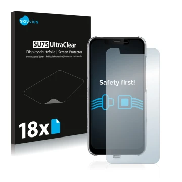 Face avant d’un emballage produit avec le logo de la marque Savvies. À côté, l’appareil Gigaset GS195LS est représenté avec la