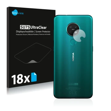 Face avant d’un emballage produit avec le logo de la marque Savvies. À côté, l’appareil Nokia 7.2 (Caméra UNIQUEMENT) est repr