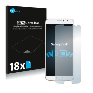 Face avant d’un emballage produit avec le logo de la marque Savvies. À côté, l’appareil Doro 8080 est représenté avec la prote