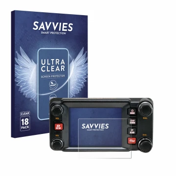 Face avant d’un emballage produit avec le logo de la marque Savvies. À côté, l’appareil Yaesu FTM-400XDR est représenté avec l