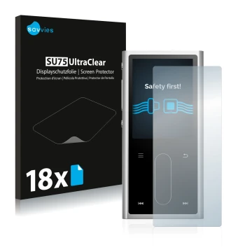 Face avant d’un emballage produit avec le logo de la marque Savvies. À côté, l’appareil FiiO M3K est représenté avec la protec