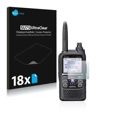 Face avant d’un emballage produit avec le logo de la marque Savvies. À côté, l’appareil Icom ID-51E Plus 2 est représenté avec