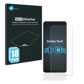 Face avant d’un emballage produit avec le logo de la marque Savvies. À côté, l’appareil Xiaomi Redmi Note 9S est représenté av